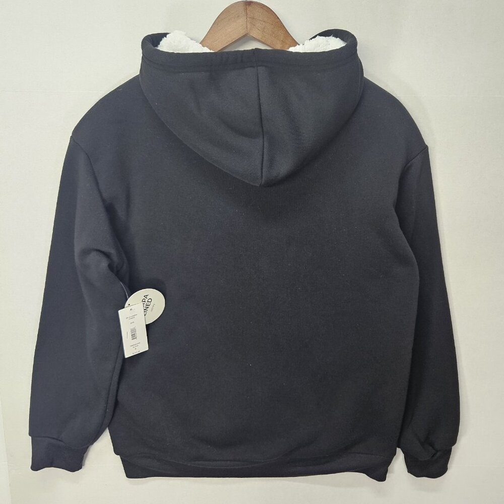 Justify Unisex Black Hooded White Sherpa Jacket Size S‎ Adult Full Zip-Up - Picture 4 of 7